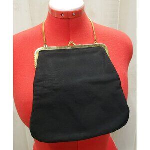 Vintage MR Milton Black Clutch Handbag, Gold Hardware & Chain, Rhinestone trim